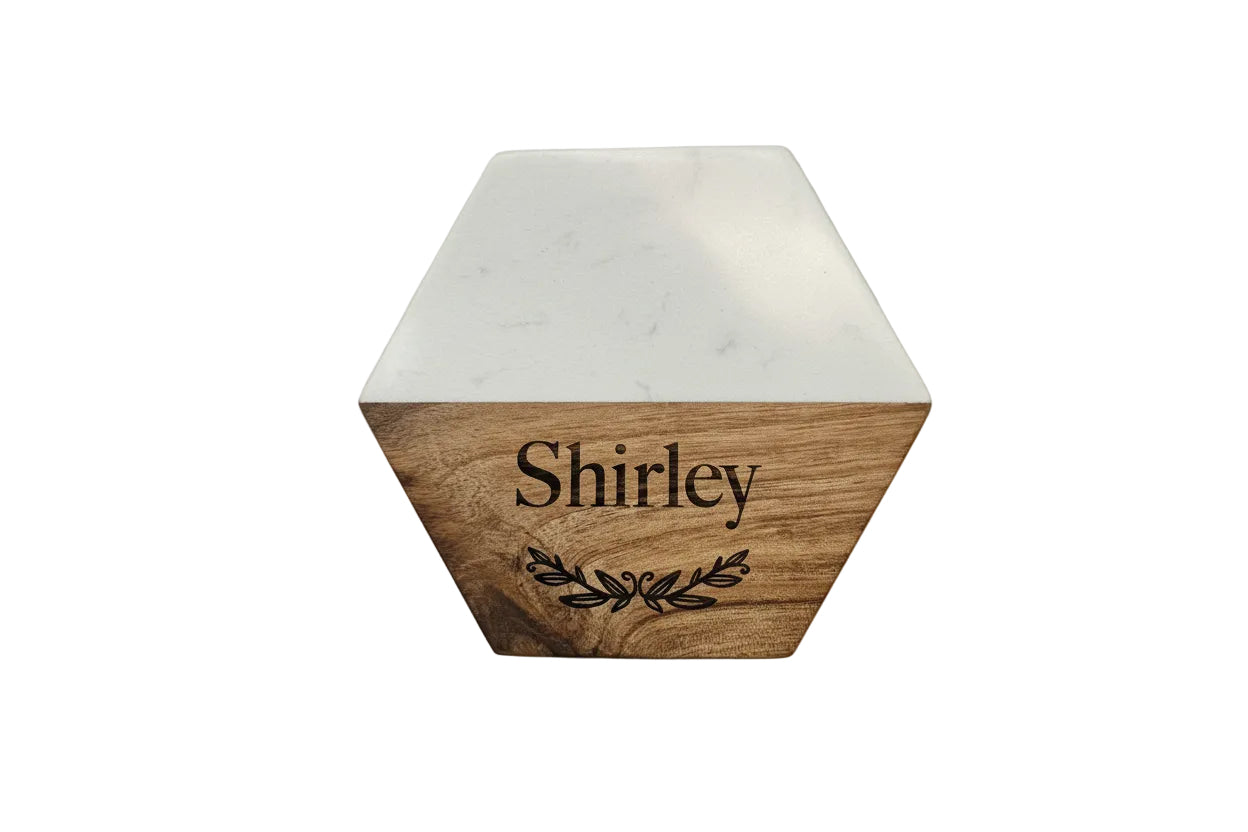 Hexagon White Marble and Wood Coasters (4pcs)